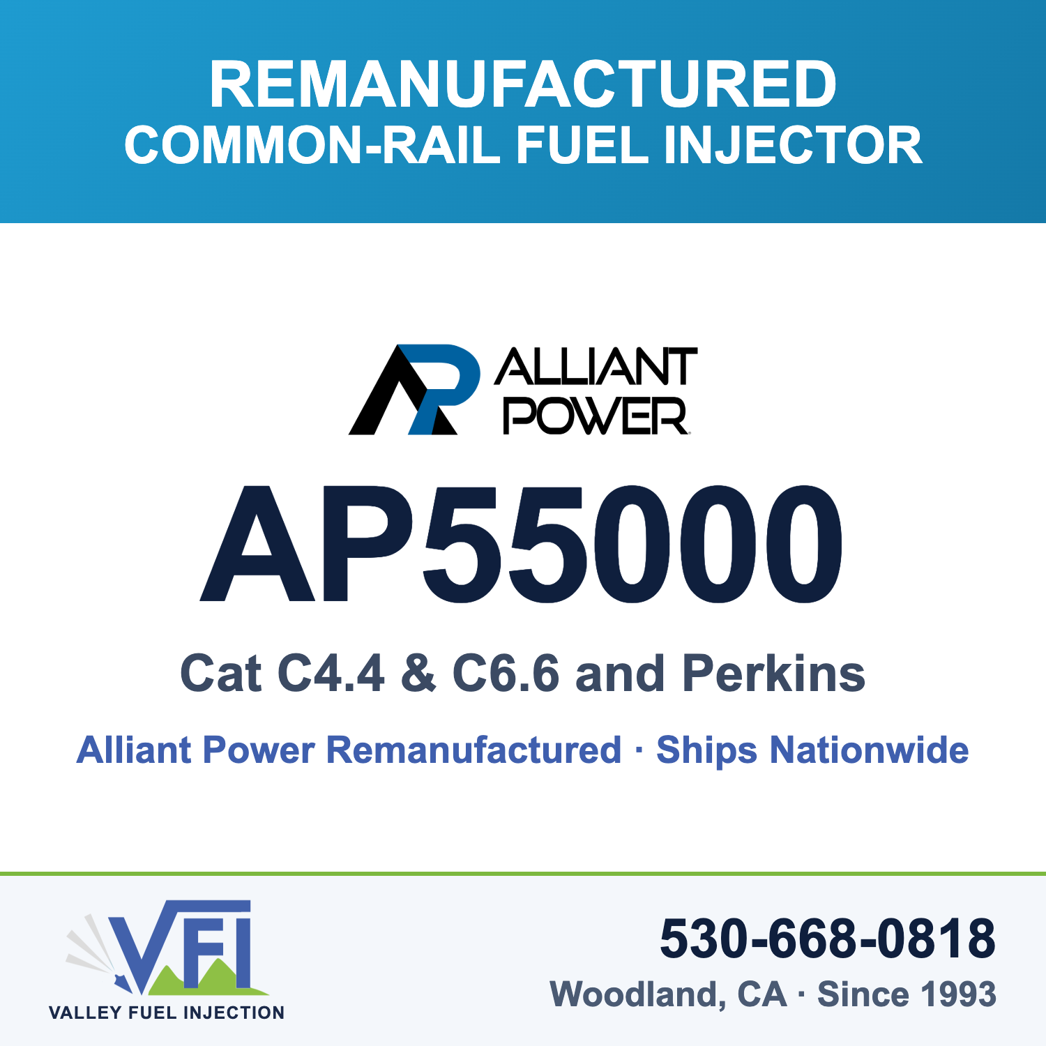 Alliant Power AP55000 Common-Rail Fuel Injector for Cat C4.4 and C6.6 engines that use Cat injector 10R-7670