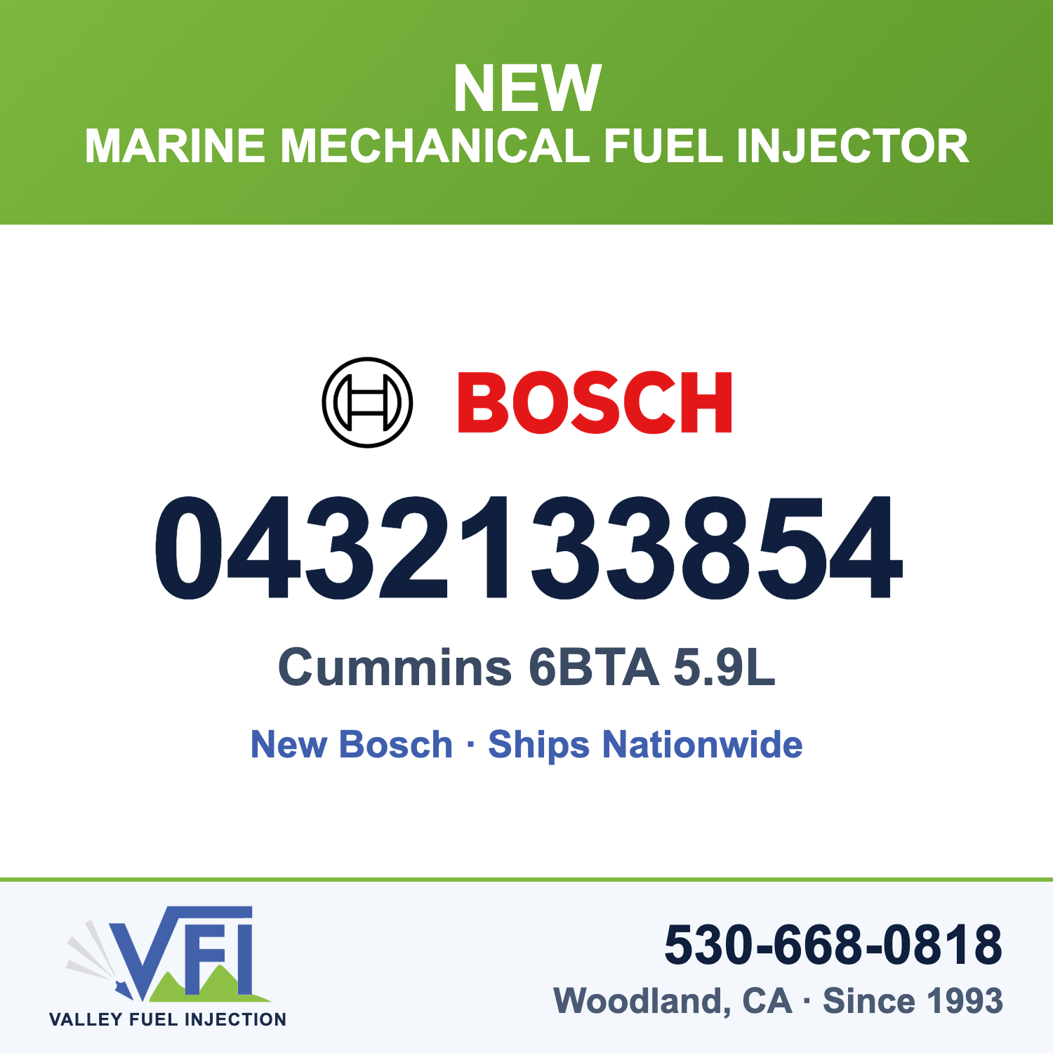 Bosch 0432133854 Mechanical Fuel Injector (Nozzle and Holder Assembly) for Cummins 6BTA 5.9L marine