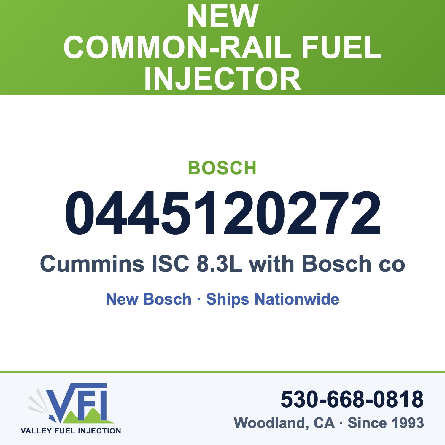 Bosch 0445120272 Common-Rail Fuel Injector for Cummins ISC 8.3L with Bosch common rail