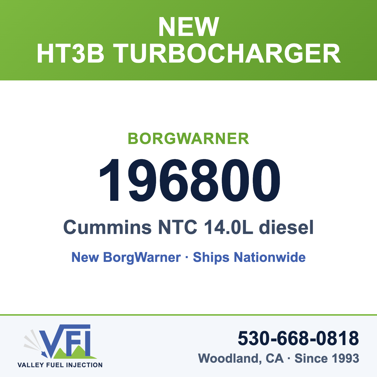 BorgWarner 196800 HT3B Turbocharger for Cummins NTC 14.0L diesel