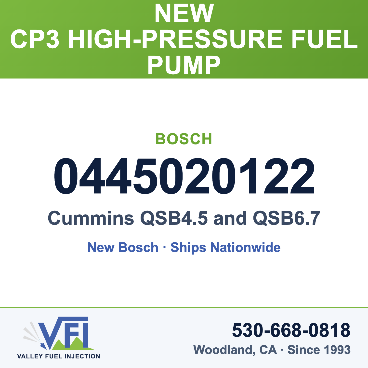 Bosch 0445020122 CP3 High-Pressure Fuel Pump for Cummins QSB4.5 and QSB6.7