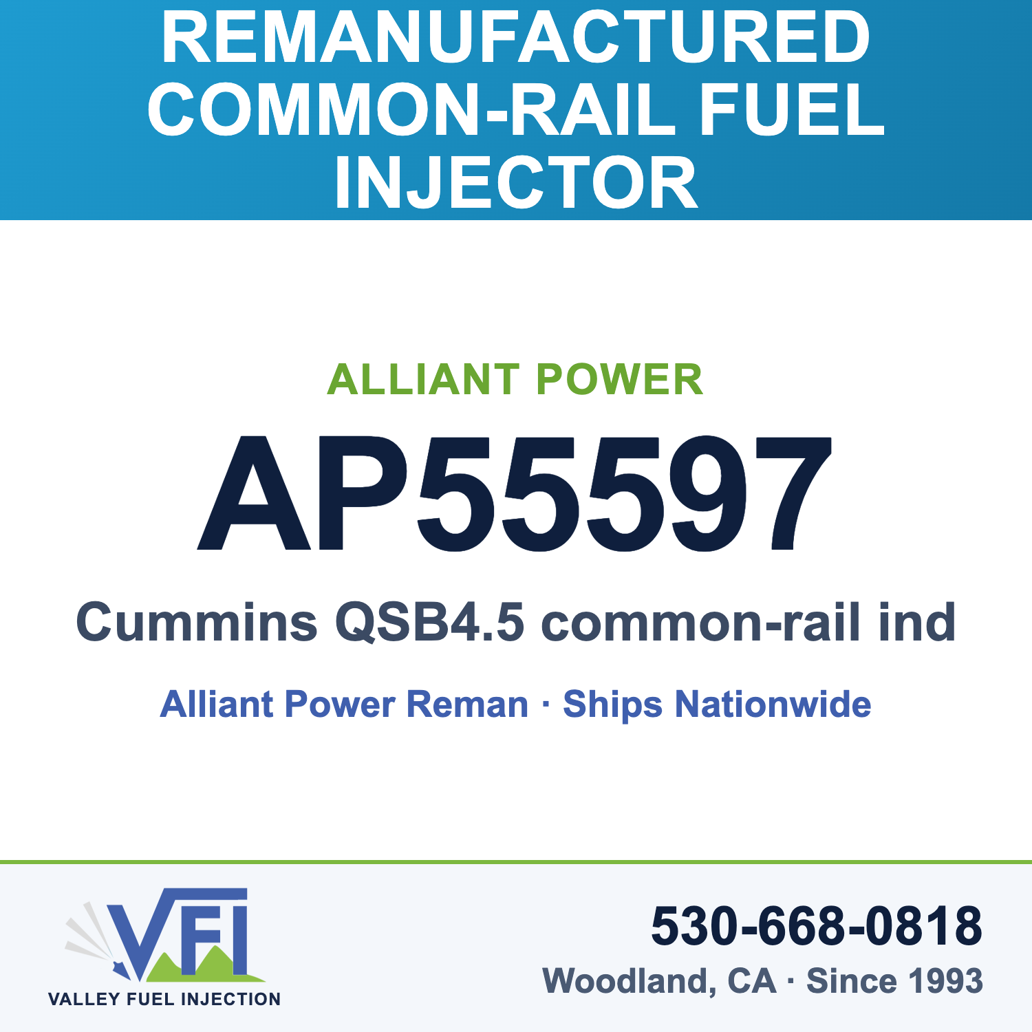 Alliant Power AP55597 Common-Rail Fuel Injector for Cummins QSB4.5 common-rail industrial engines