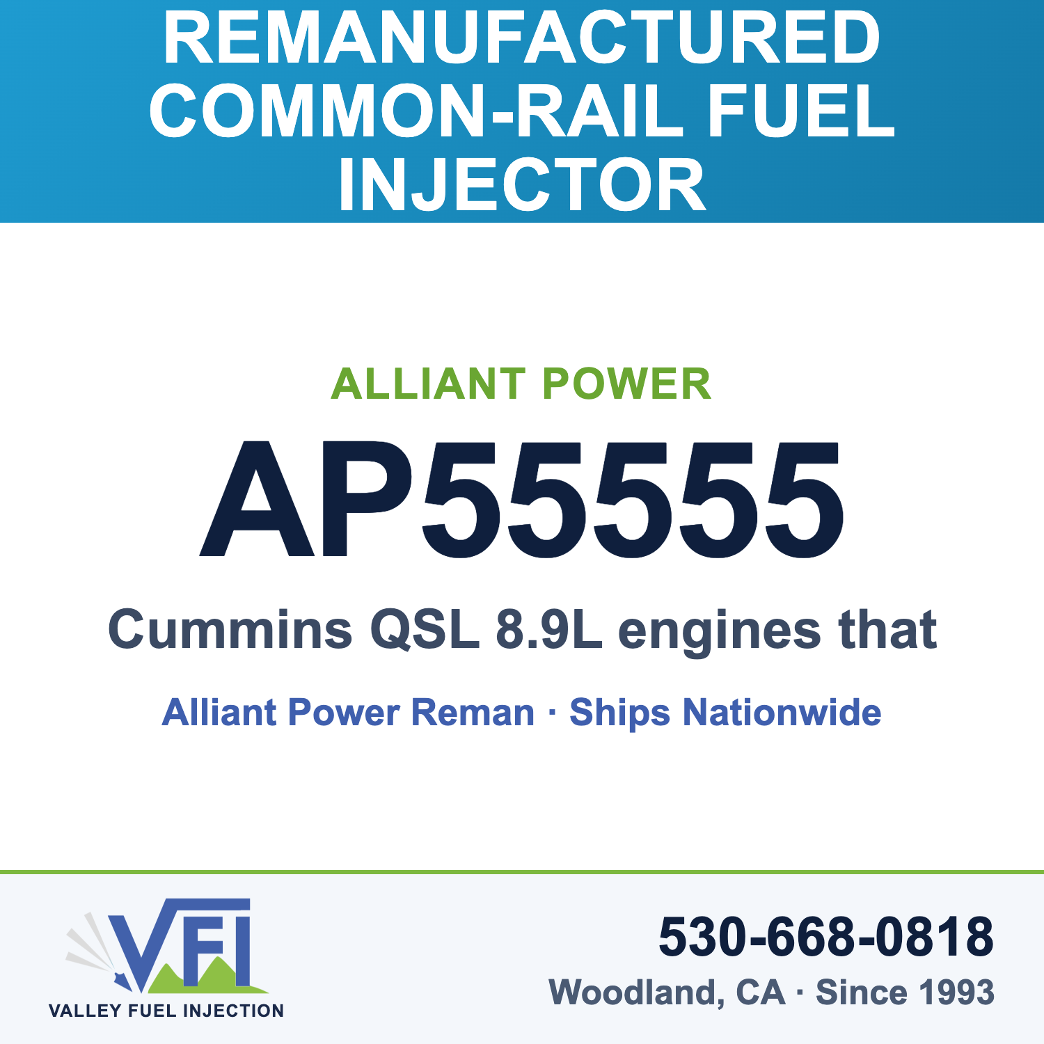 Alliant Power AP55555 Common-Rail Fuel Injector for Cummins QSL 8.9L engines that carry Cummins injector 5263310