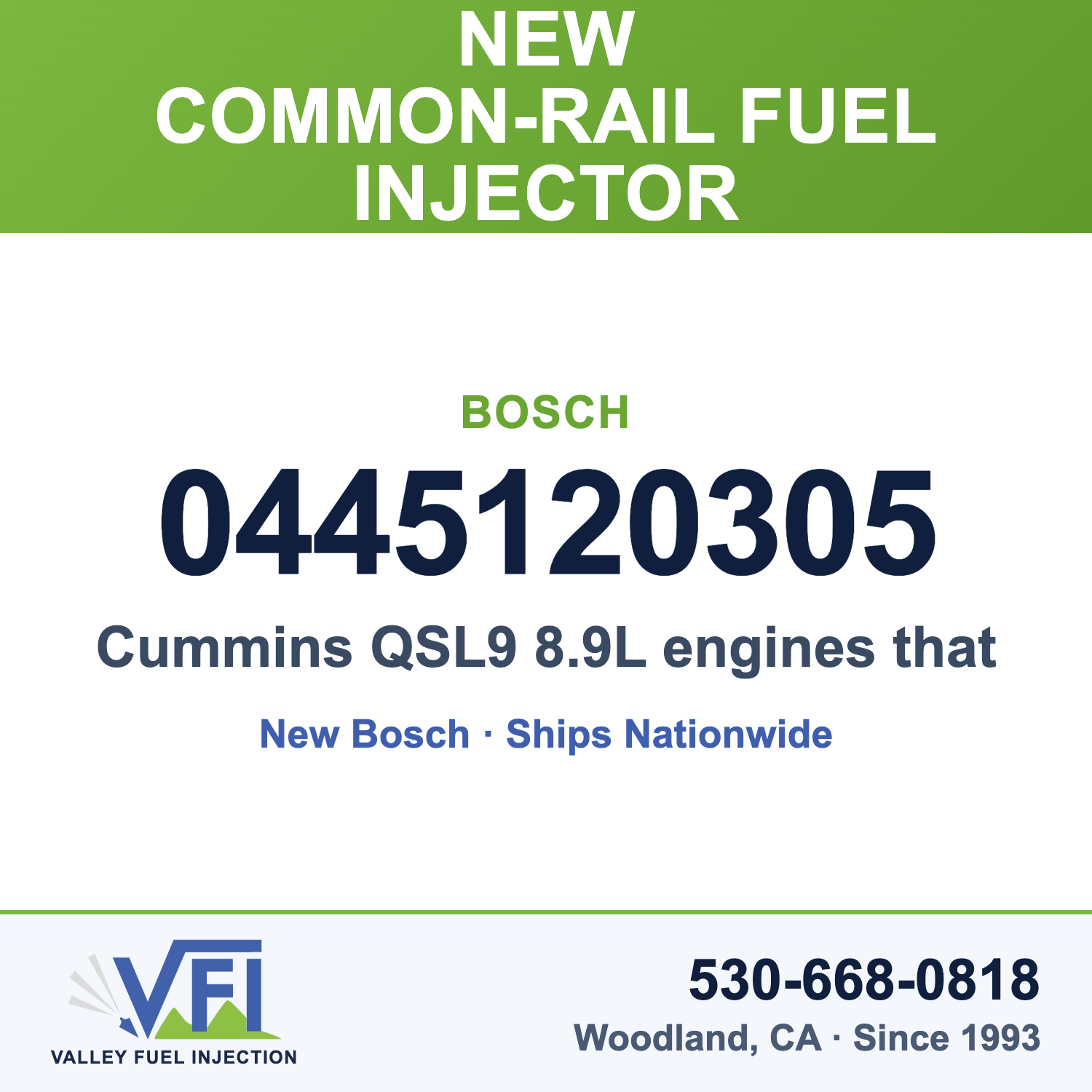 Bosch 0445120305 Common-Rail Fuel Injector for Cummins QSL9 8.9L engines that carry Cummins injector 5268436