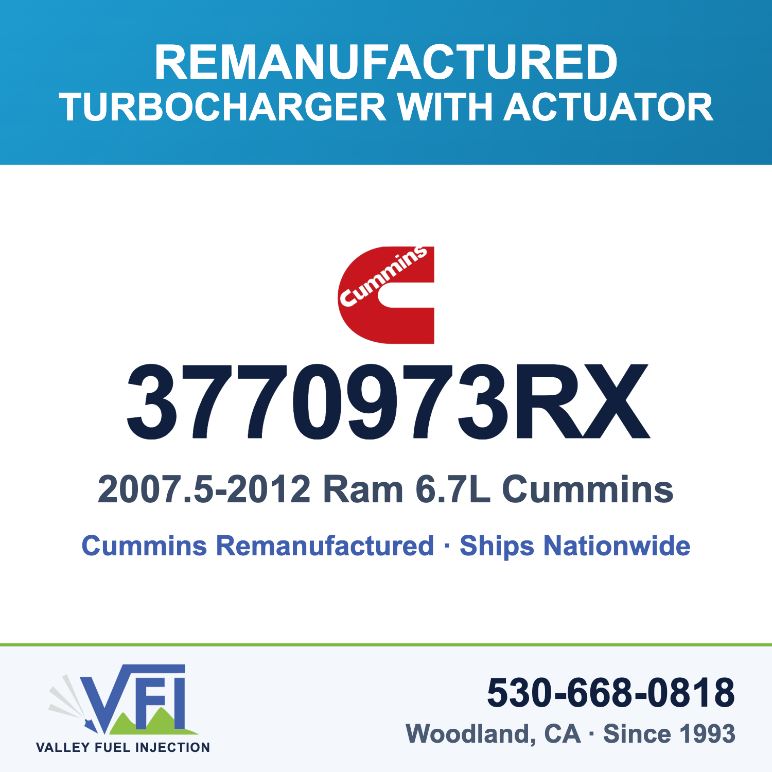 Cummins ReCon 3770973RX remanufactured HE351VE turbocharger for 2007.5-2012 Dodge Ram 6.7L Cummins