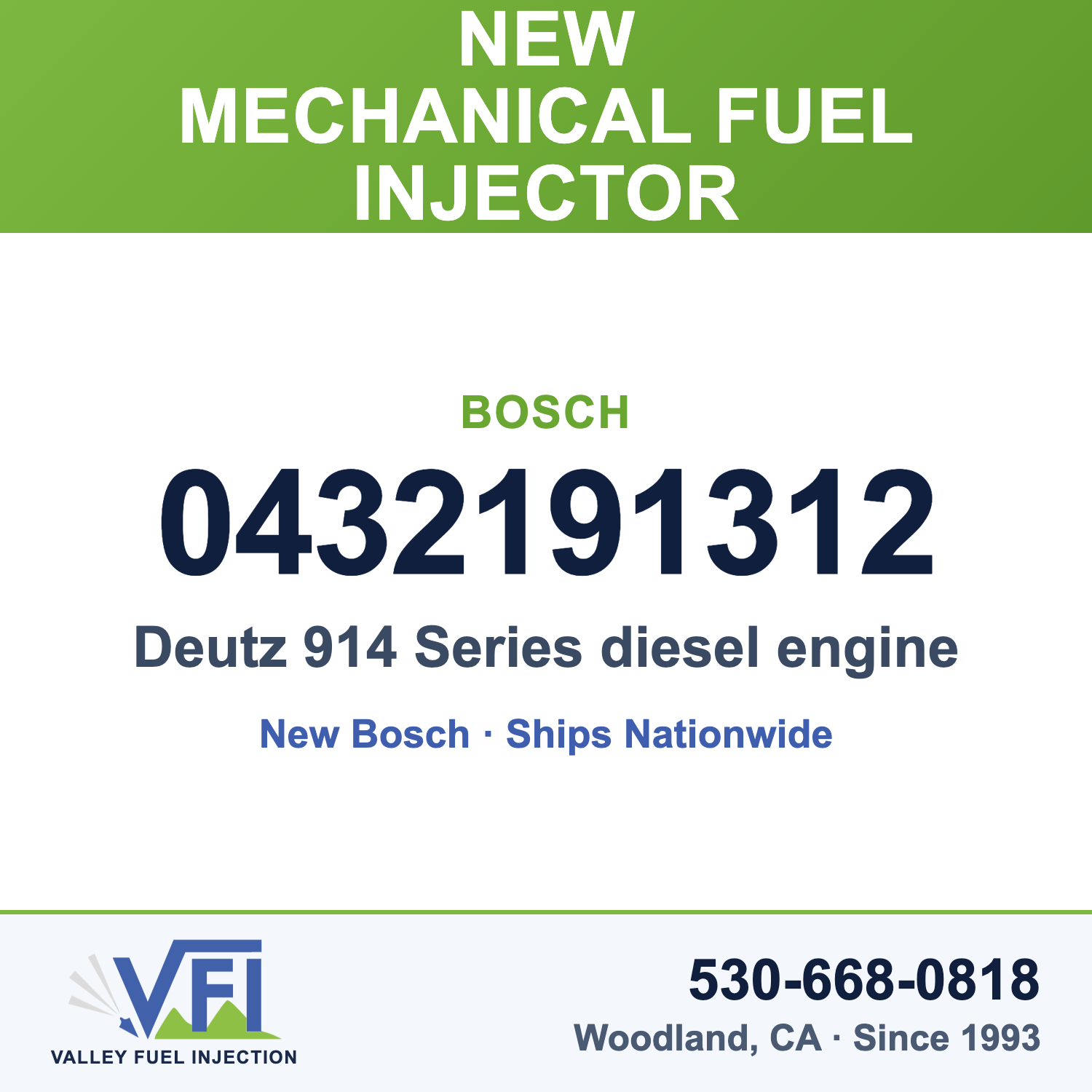 Bosch 0432191312 Mechanical Fuel Injector (Nozzle and Holder Assembly) for Deutz 914 Series diesel engines that call for inje