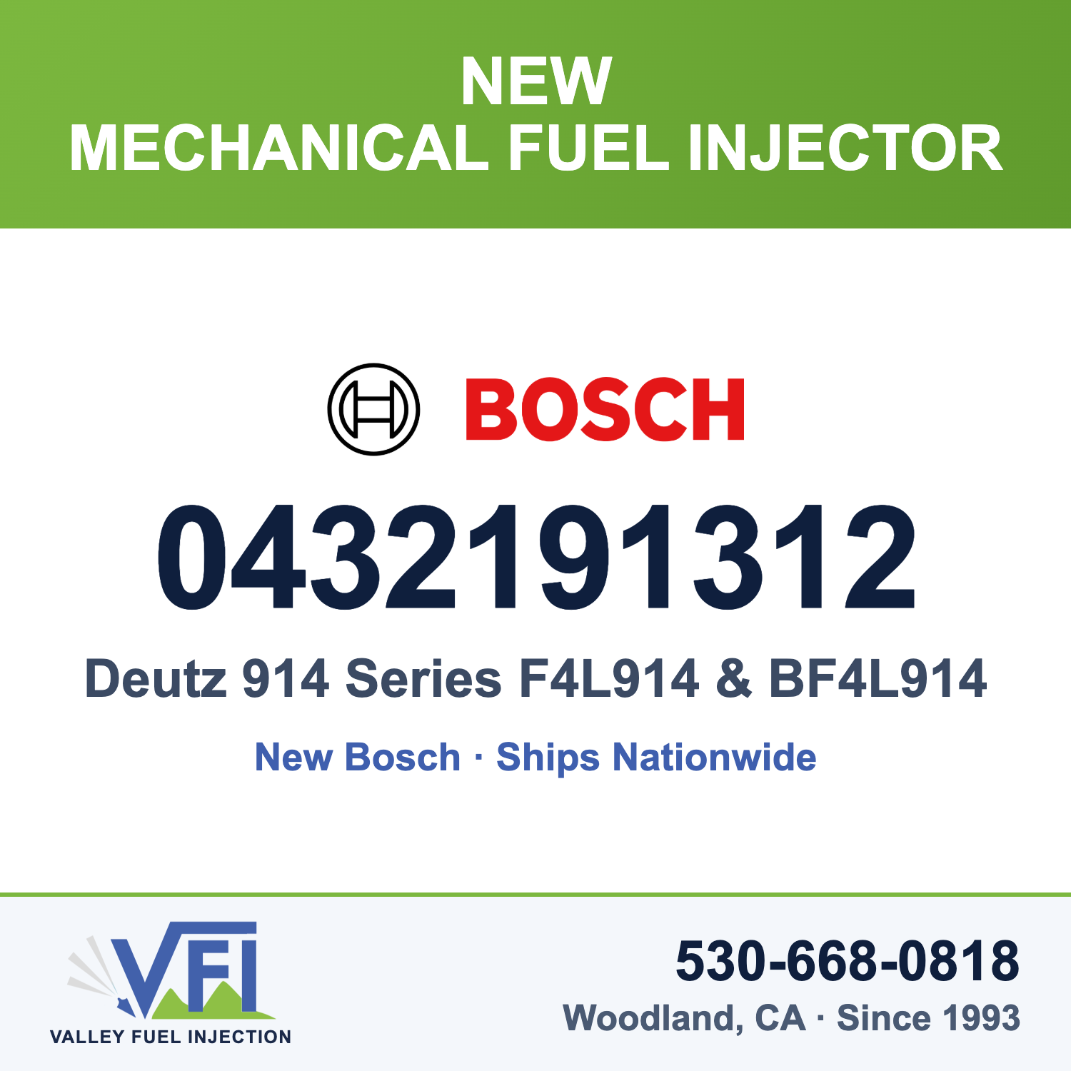 Bosch 0432191312 Mechanical Fuel Injector (Nozzle and Holder Assembly) for Deutz 914 Series diesel engines that call for inje