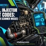 Technician holding a scan tool at a diesel engine, guide to injector fault codes a scanner misses