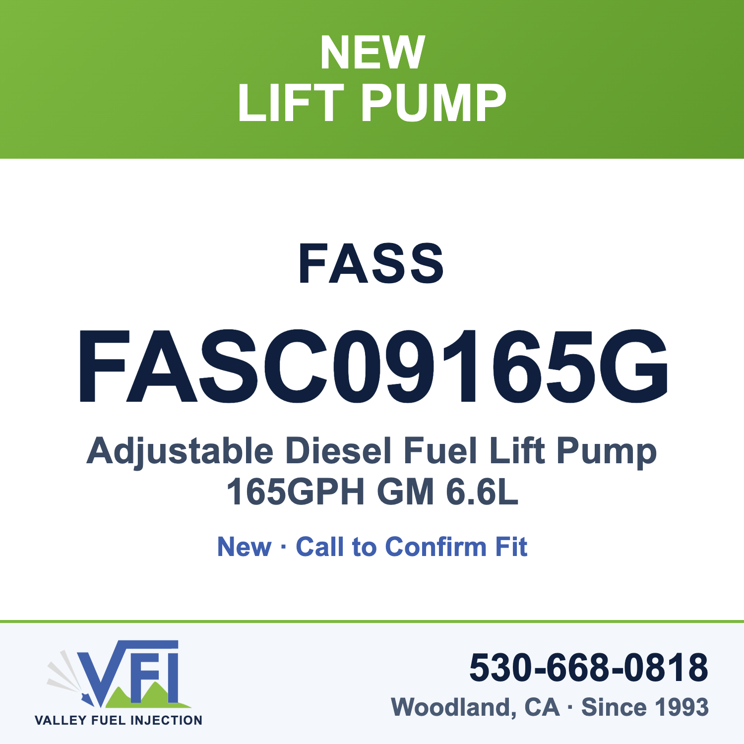 FASS FASC09165G Adjustable Diesel Fuel Lift Pump 165GPH GM 6.6L