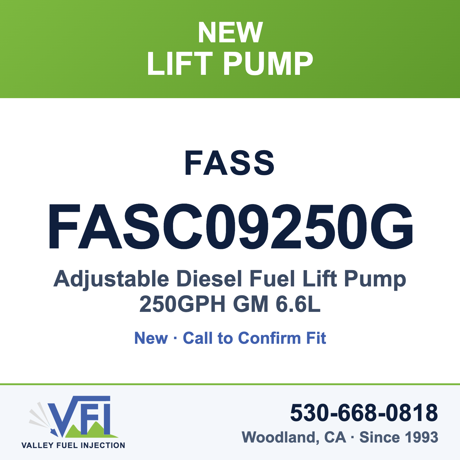 FASS FASC09250G Adjustable Diesel Fuel Lift Pump 250GPH GM 6.6L