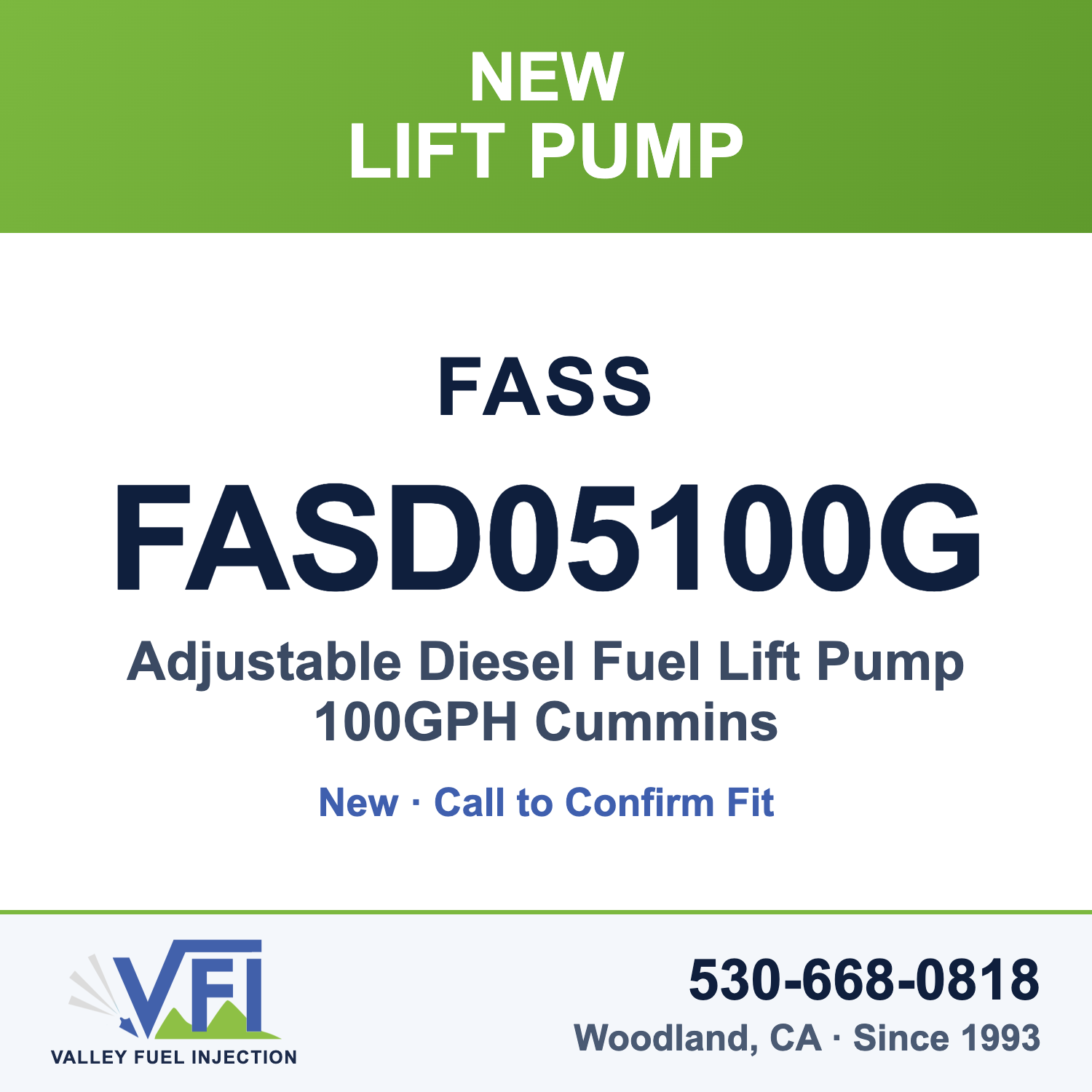 FASS FASD05100G Adjustable Diesel Fuel Lift Pump 100GPH Cummins