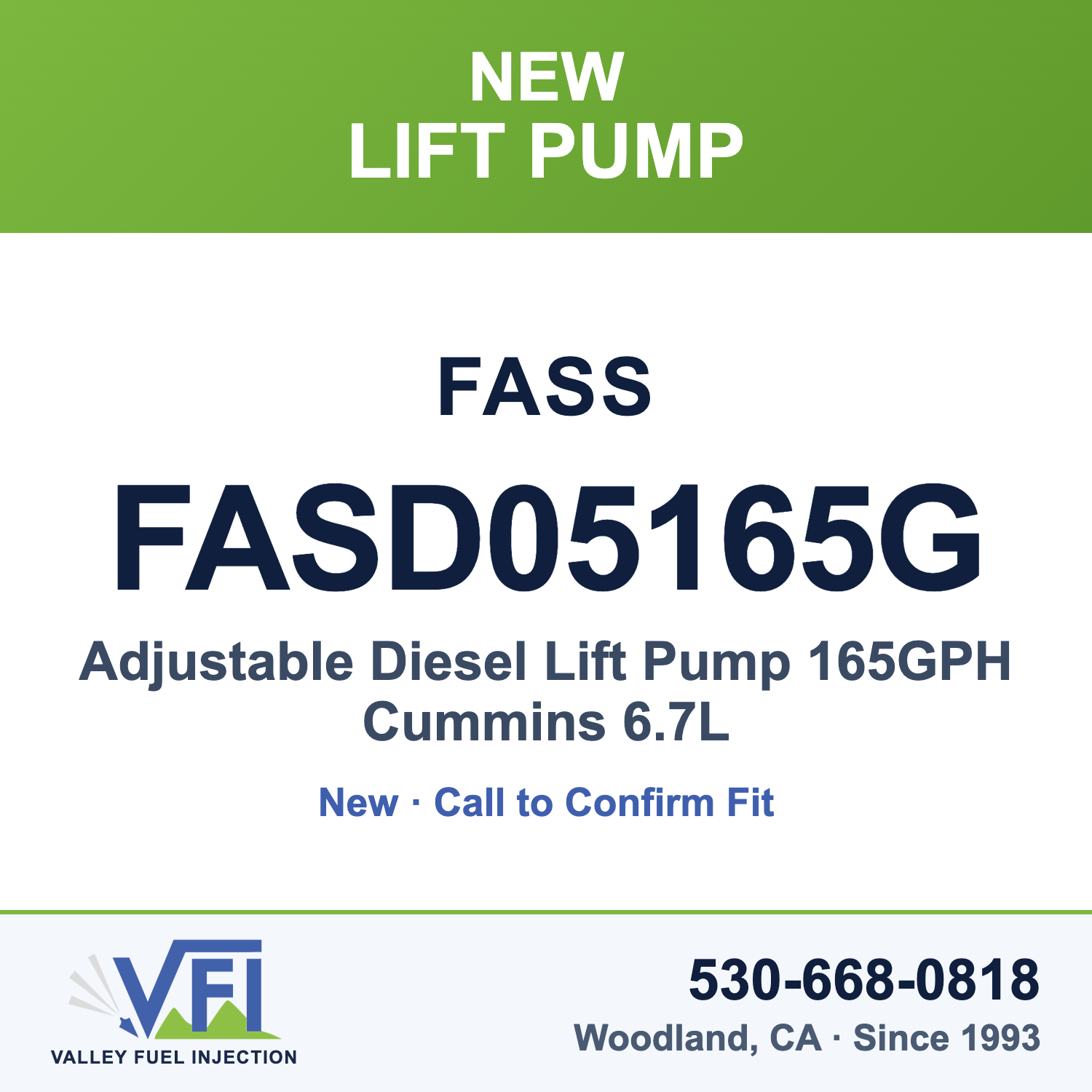 FASS FASD05165G Adjustable Diesel Lift Pump 165GPH Cummins 6.7L