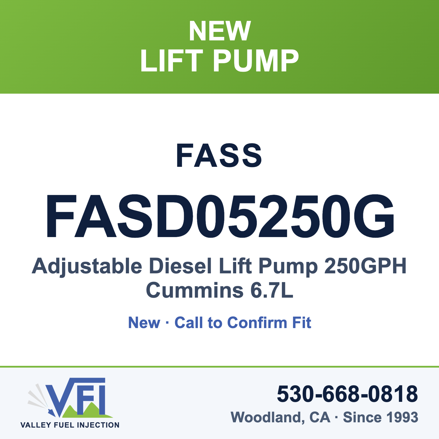 FASS FASD05250G Adjustable Diesel Lift Pump 250GPH Cummins 6.7L