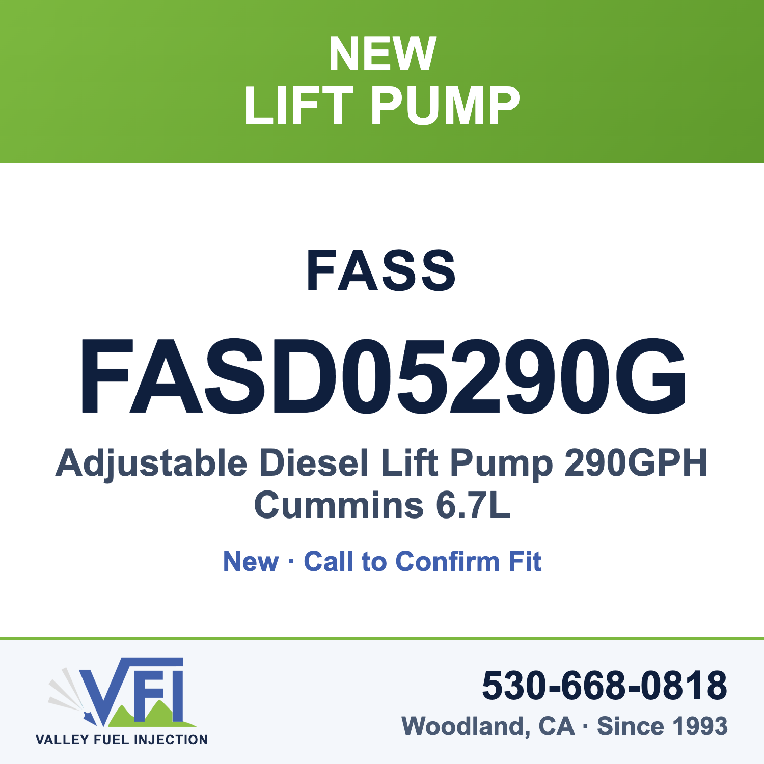 FASS FASD05290G Adjustable Diesel Lift Pump 290GPH Cummins 6.7L