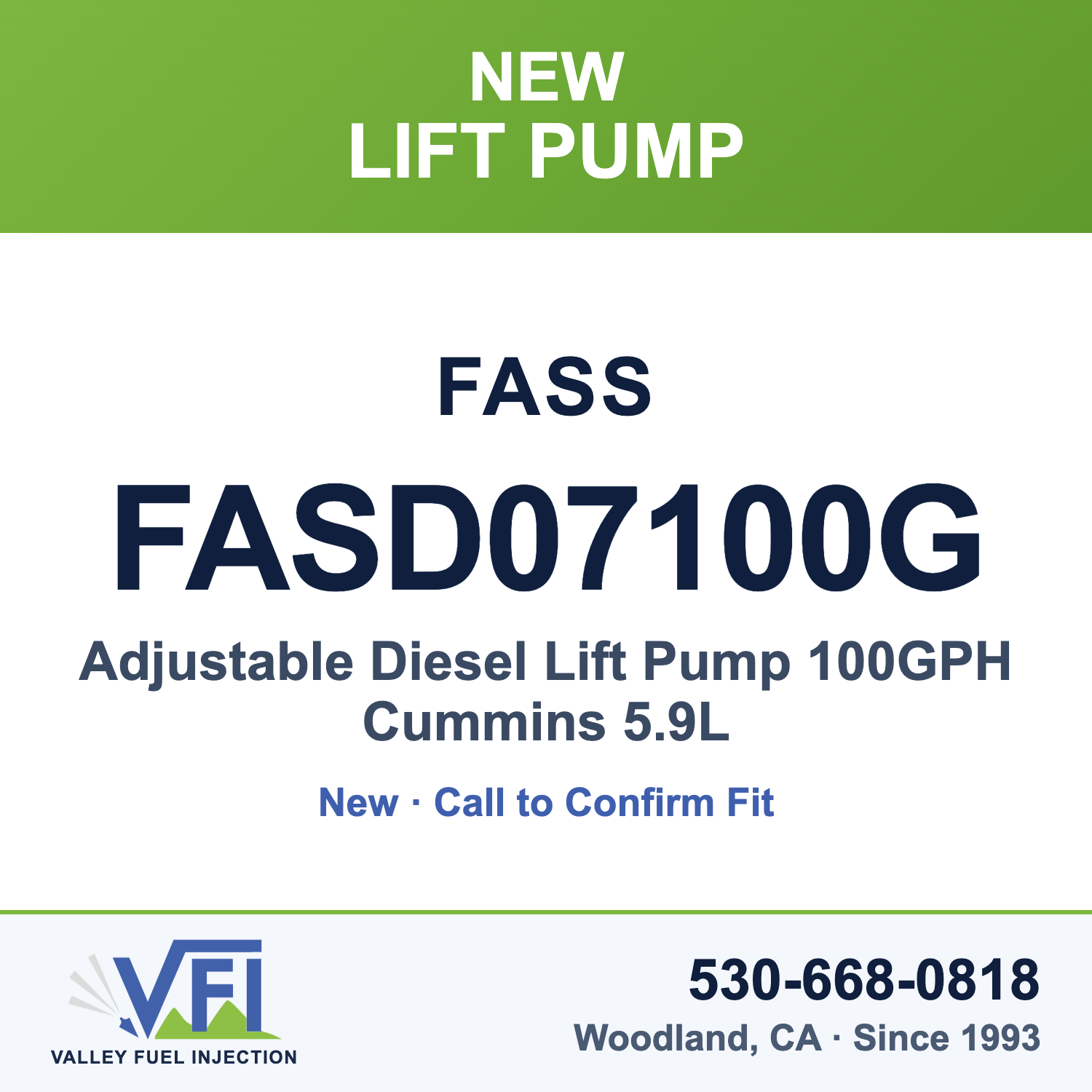 FASS FASD07100G Adjustable Diesel Lift Pump 100GPH Cummins 5.9L