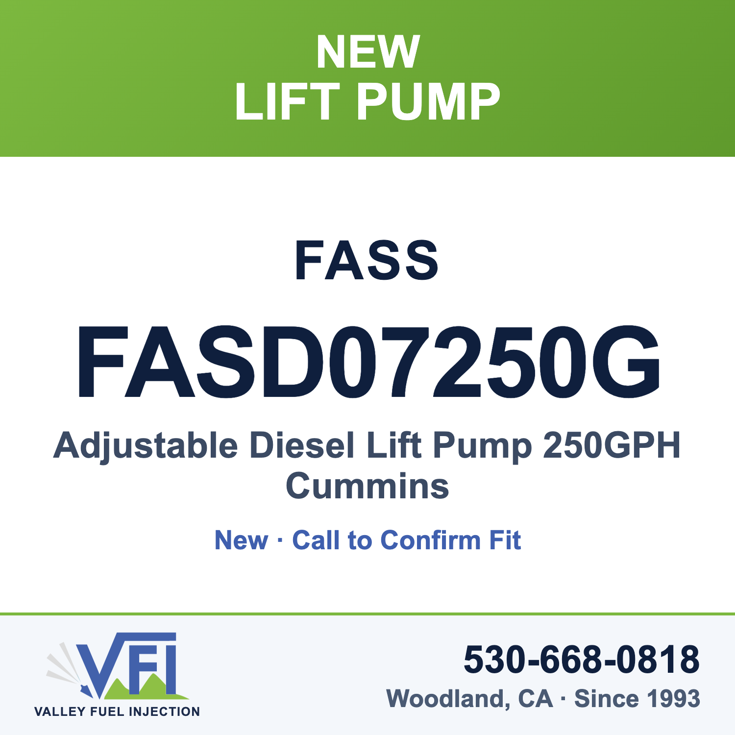 FASS FASD07250G Adjustable Diesel Lift Pump 250GPH Cummins