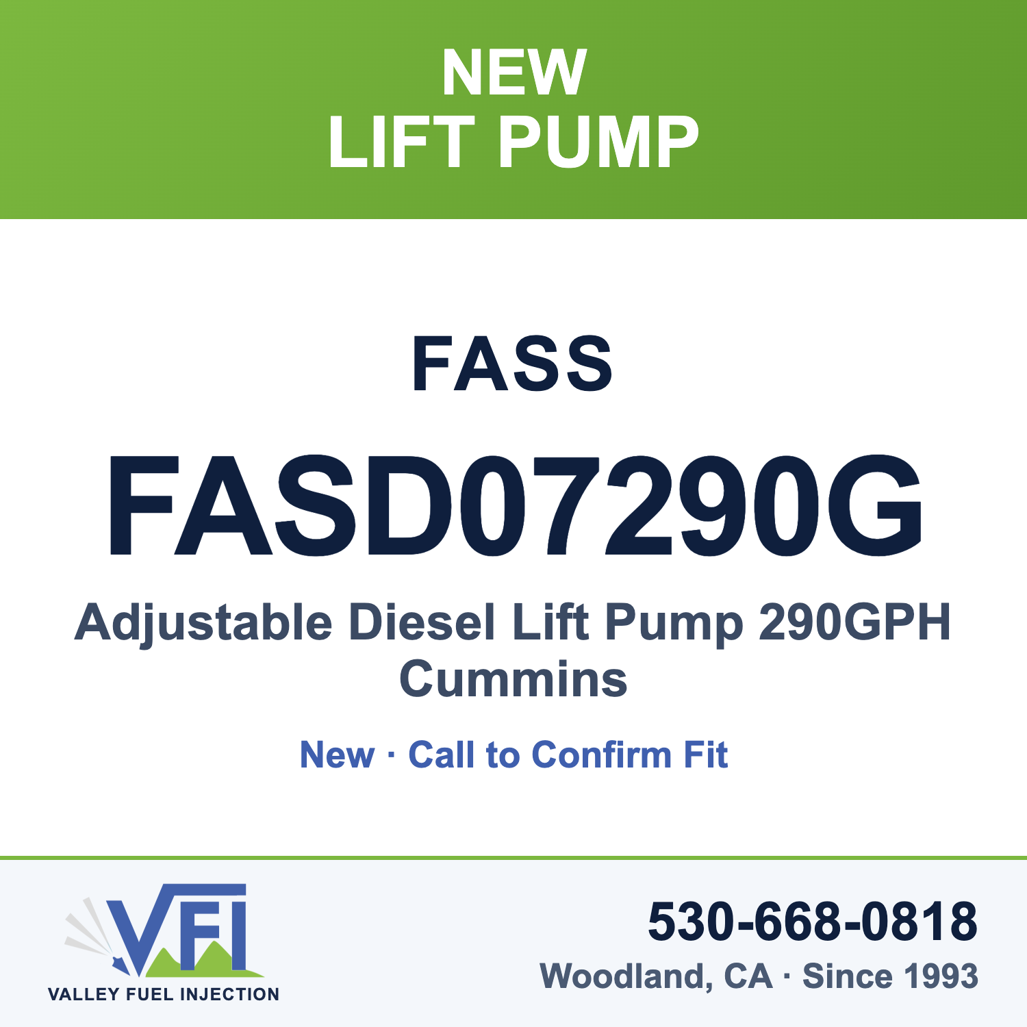 FASS FASD07290G Adjustable Diesel Lift Pump 290GPH Cummins