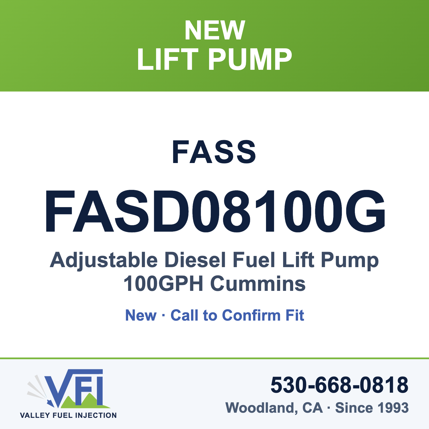 FASS FASD08100G Adjustable Diesel Fuel Lift Pump 100GPH Cummins