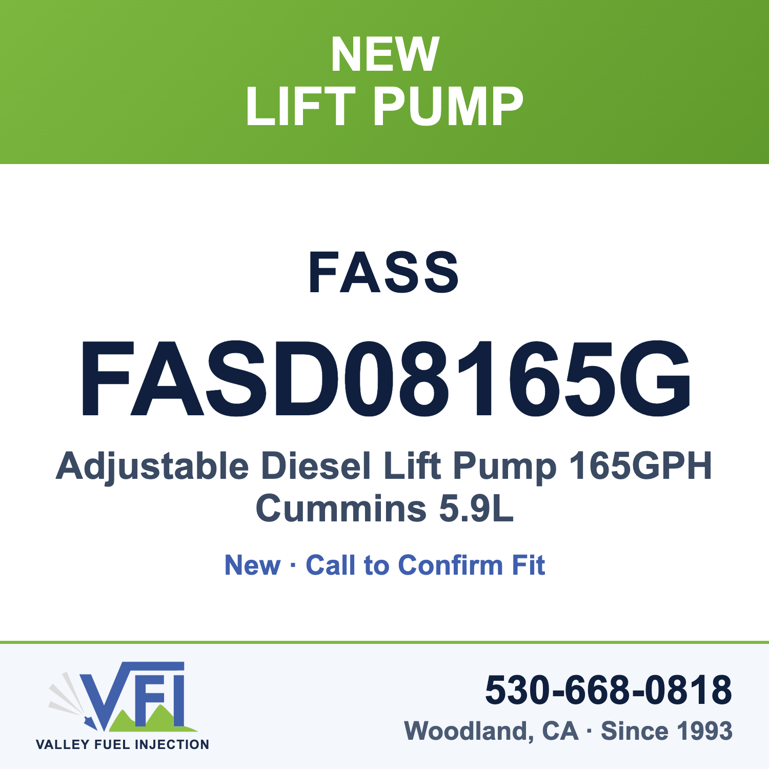 FASS FASD08165G Adjustable Diesel Lift Pump 165GPH Cummins 5.9L