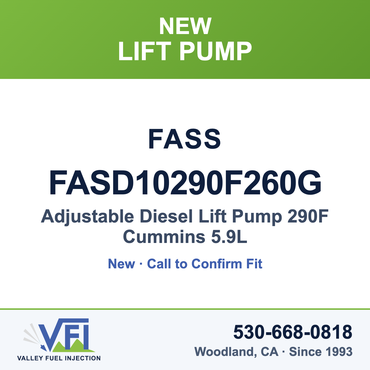 FASS FASD10290F260G Adjustable Diesel Lift Pump 290F Cummins 5.9L