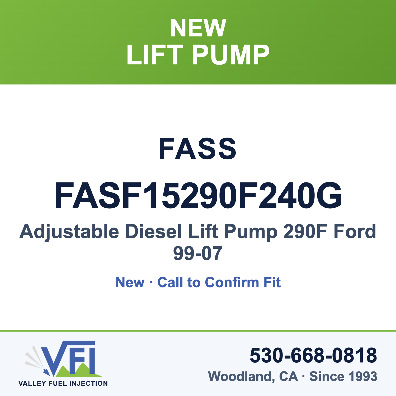 FASS FASF15290F240G Adjustable Diesel Lift Pump 290F Ford 99-07