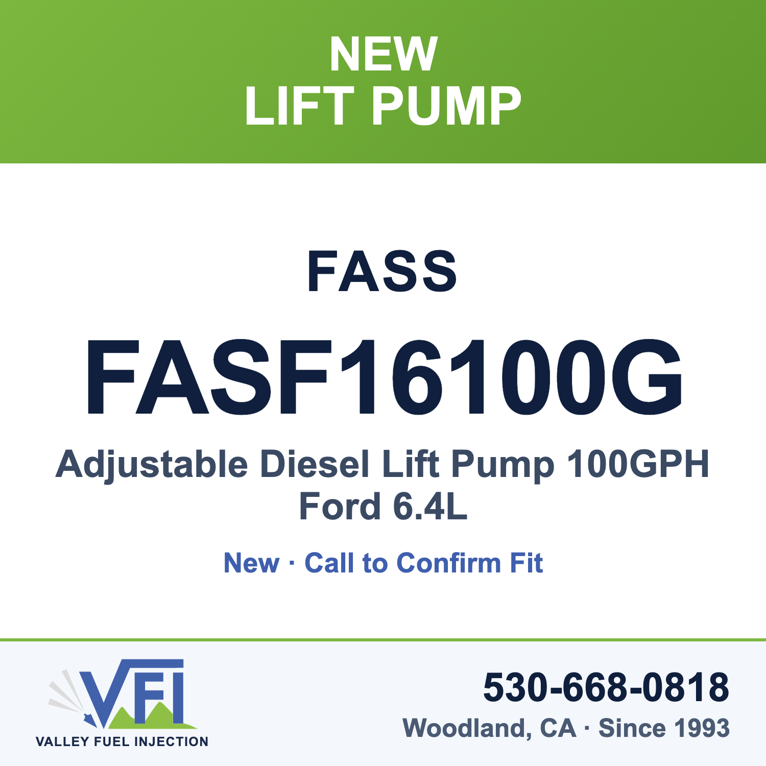 FASS FASF16100G Adjustable Diesel Lift Pump 100GPH Ford 6.4L
