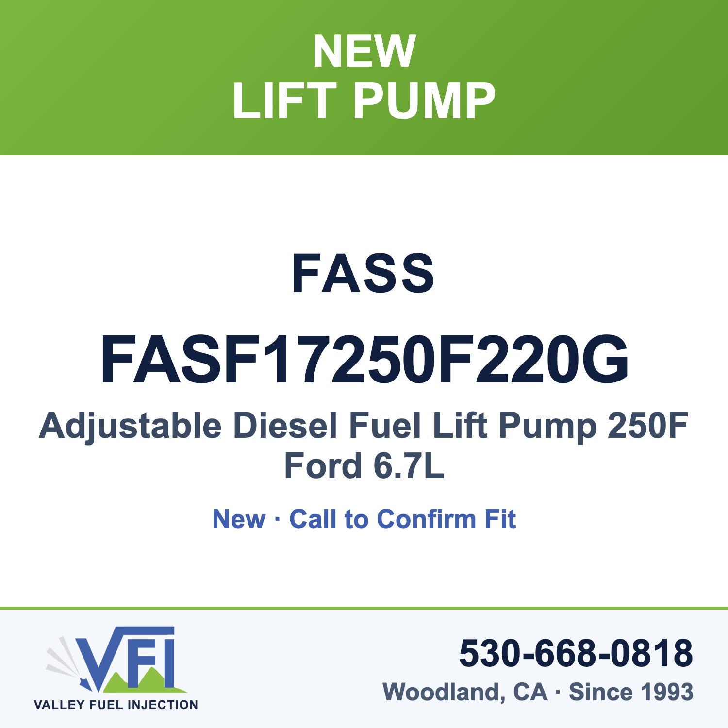 FASS FASF17250F220G Adjustable Diesel Fuel Lift Pump 250F Ford 6.7L
