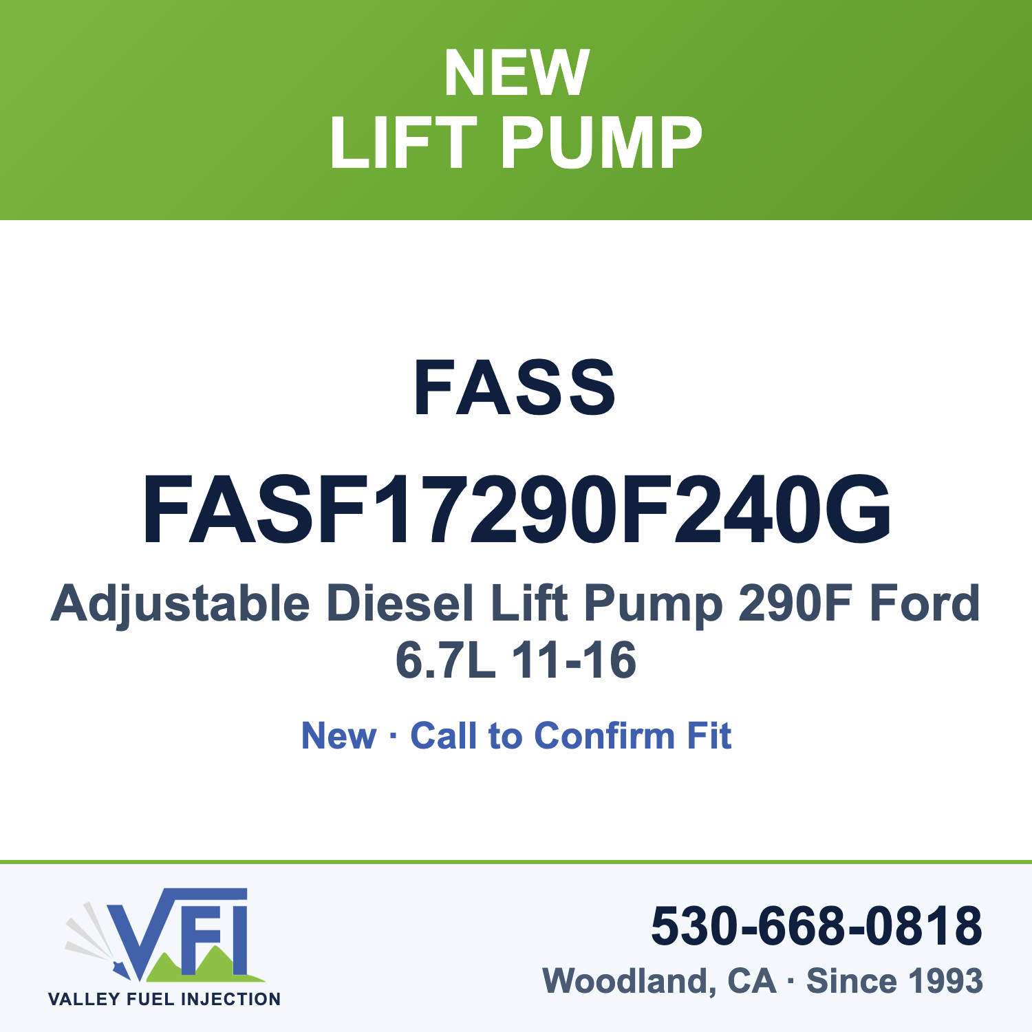 FASS FASF17290F240G Adjustable Diesel Lift Pump 290F Ford 6.7L 11-16