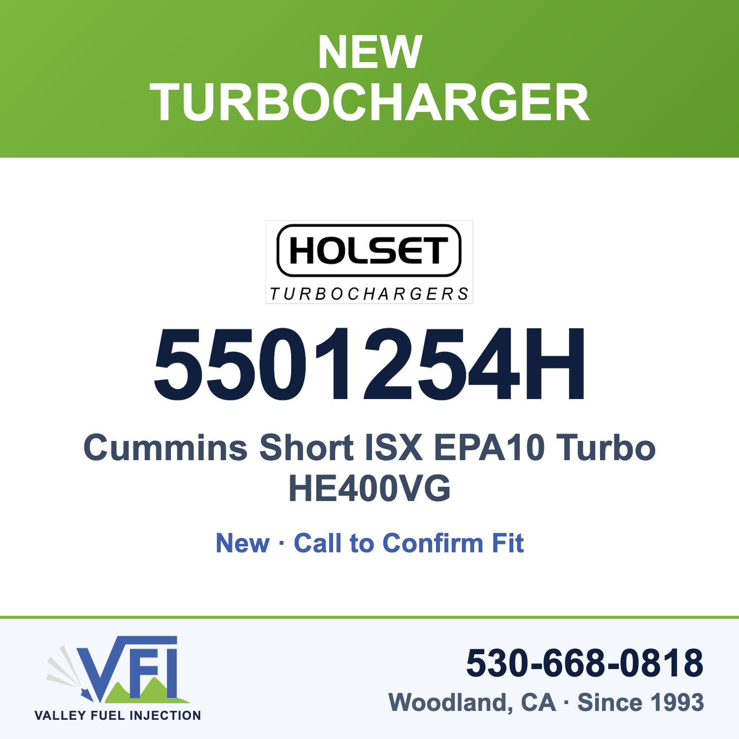 Cummins Short ISX EPA10 Turbo HE400VG - Holset 5501254H New