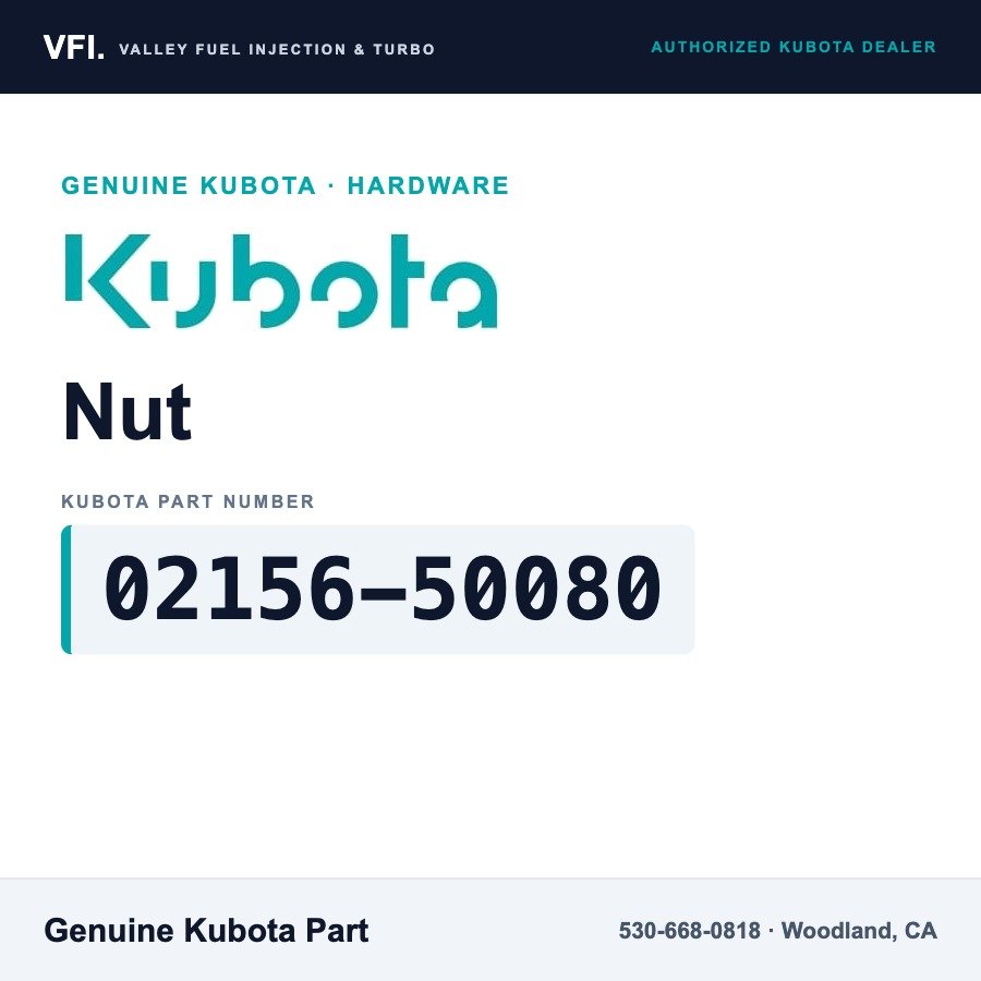 Kubota 02156-50080 Nut for Kubota Super Mini, 05 and 03 series