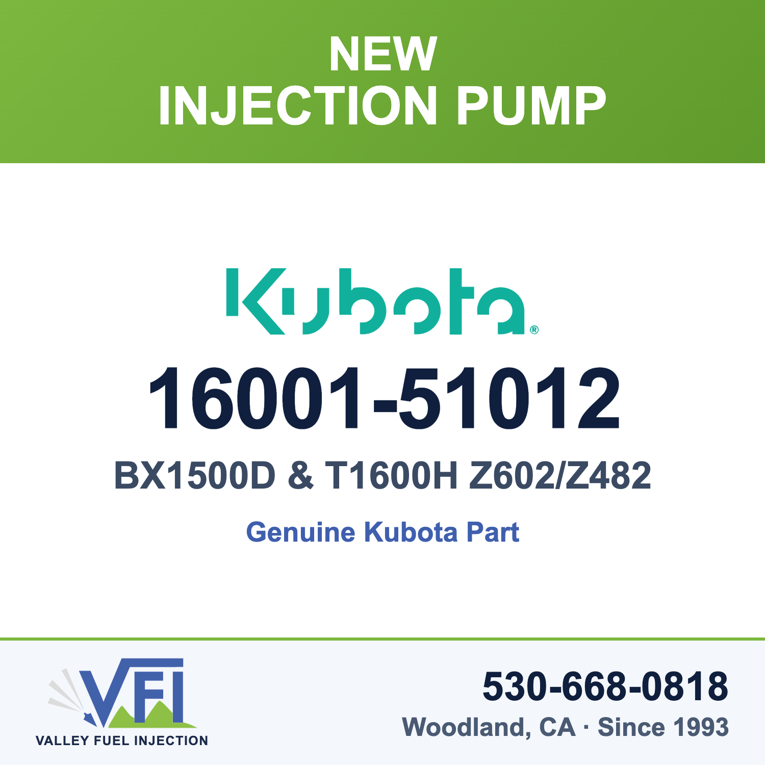 Kubota 16001-51012 Mechanical Injection Pump Assembly (2-cylinder) for Kubota BX1500D sub-compact tractor