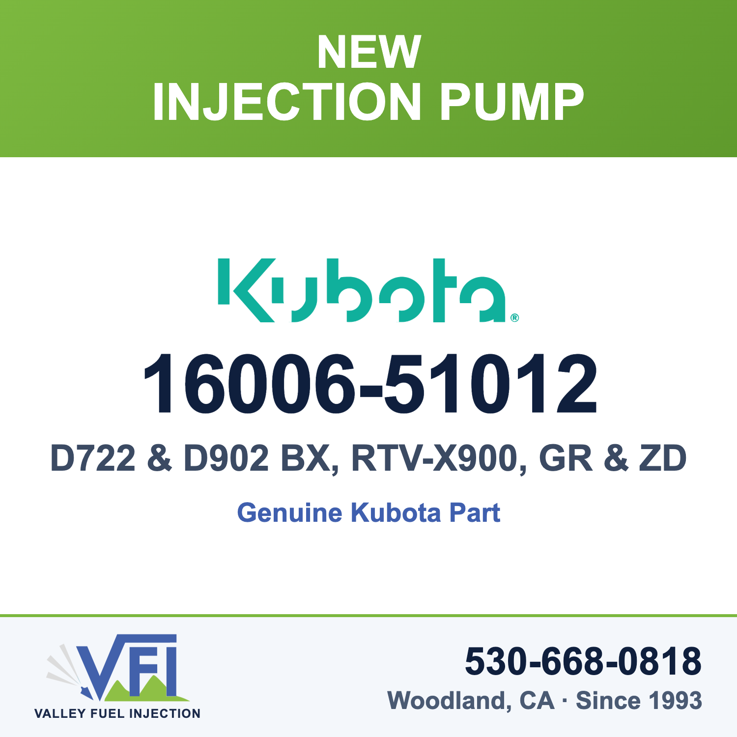 Kubota 16006-51012 Mechanical Injection Pump Assembly (3-cylinder) for Kubota BX1860