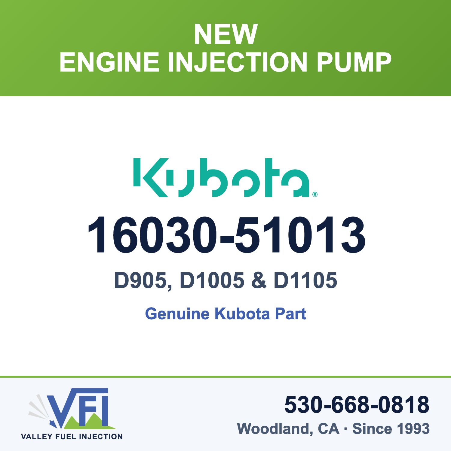 Kubota 16030-51013 Mechanical Injection Pump Assembly (3-cylinder) for Kubota D905 engines
