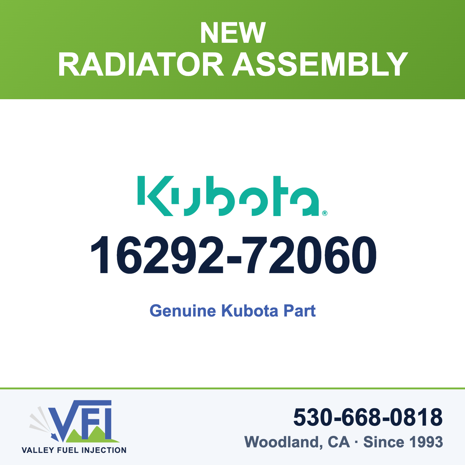 Genuine Kubota 16292-72060 Radiator Assembly