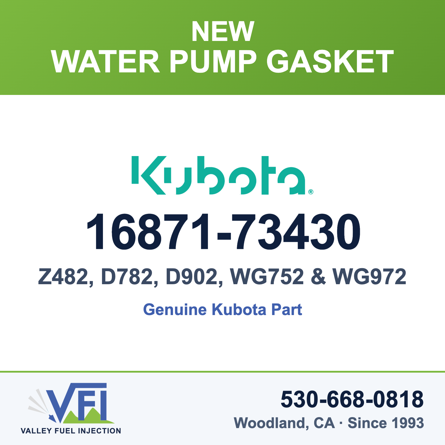 Kubota 16871-73430 Water Pump Gasket for Kubota Z482, D782, D902, WG752, WG972, DF752, DF972