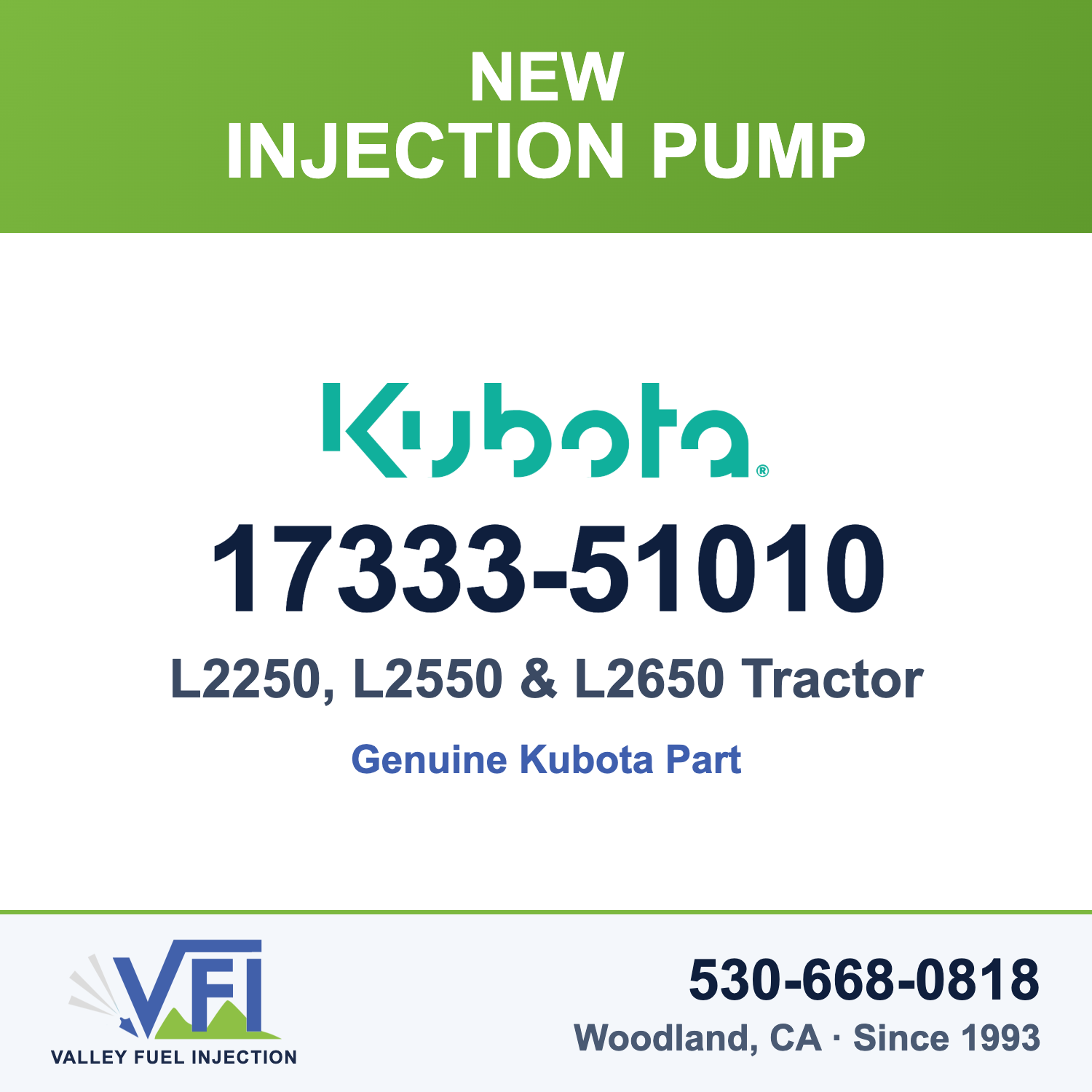 Kubota 17333-51010 Mechanical Injection Pump Assembly (3-cylinder) for Kubota L2250DT and L2250F compact tractors