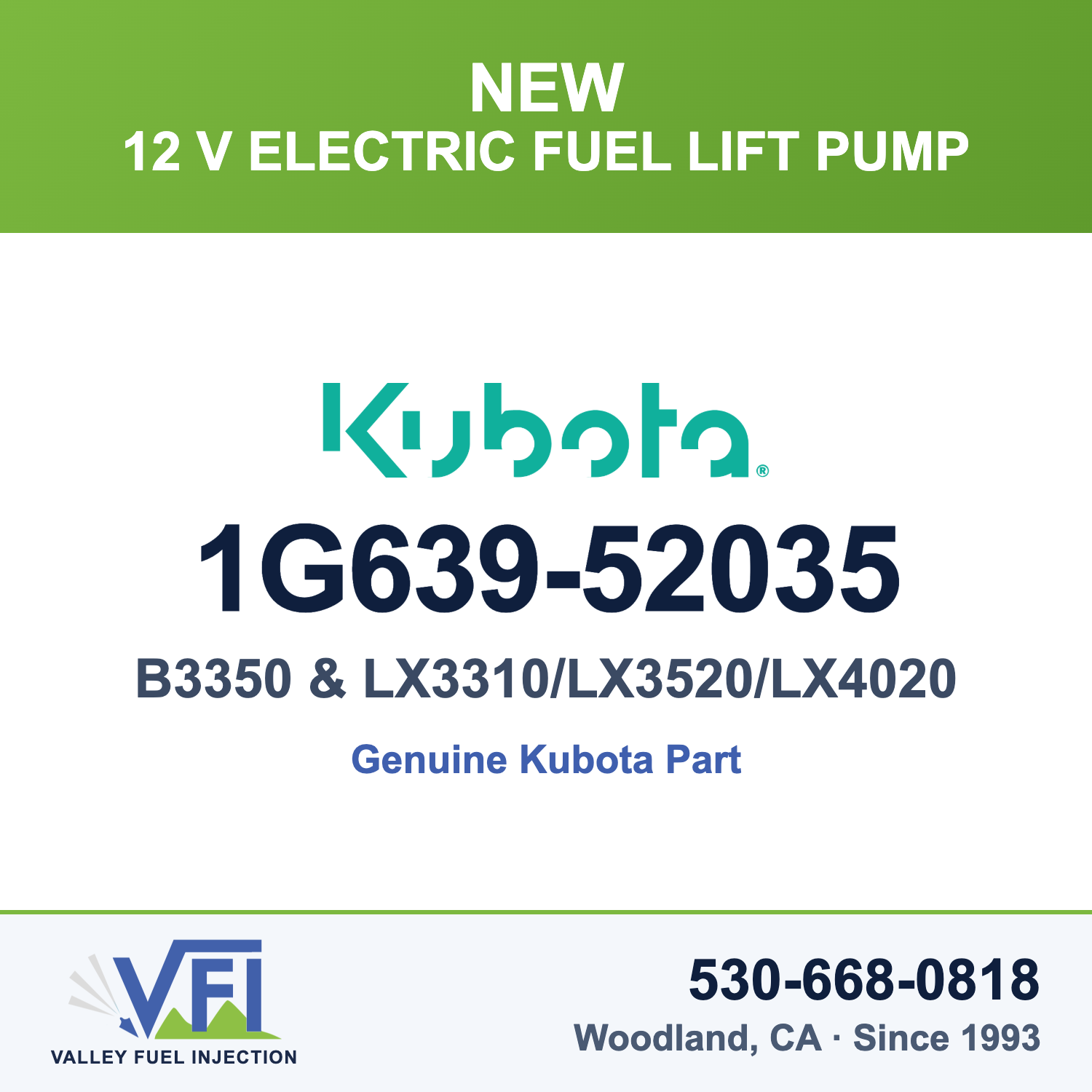 Kubota 1G639-52035 12 V Electric Fuel Lift Pump for Kubota B3350HSD