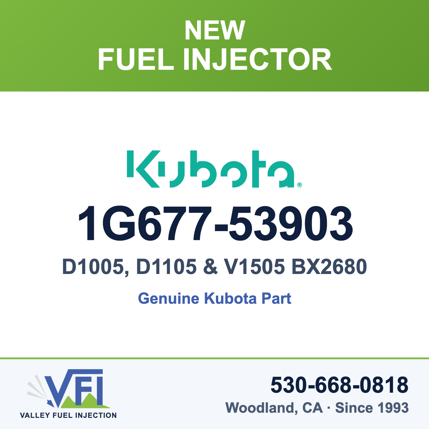 Kubota 1G677-53903 Fuel Injector (Nozzle Holder Kit, complete assembly) for Kubota D1005 engines
