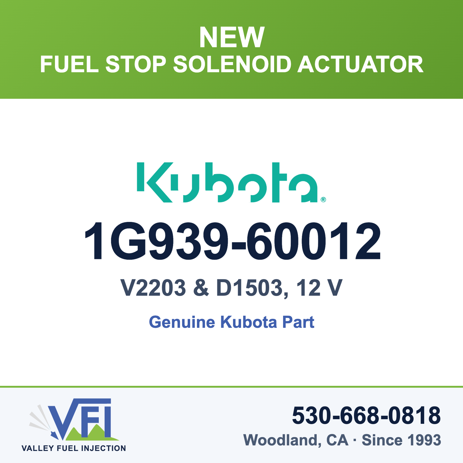 Kubota 1G939-60012 Fuel Stop Solenoid Actuator for Kubota V2203 engines