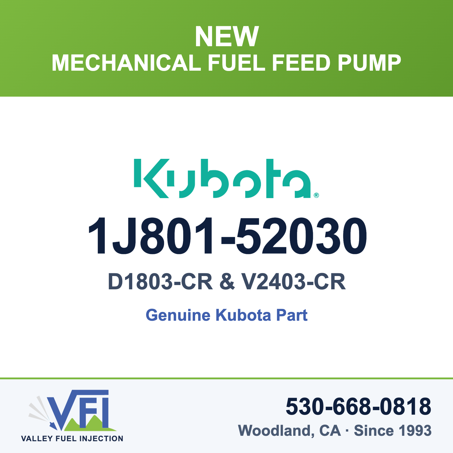 Kubota 1J801-52030 Mechanical Fuel Feed Pump (Lift Pump) with Hand Primer for Kubota D1803-CR-E4