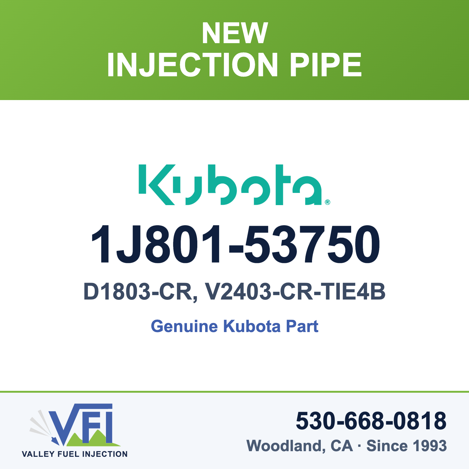 Genuine Kubota 1J801-53750 Injection Pipe