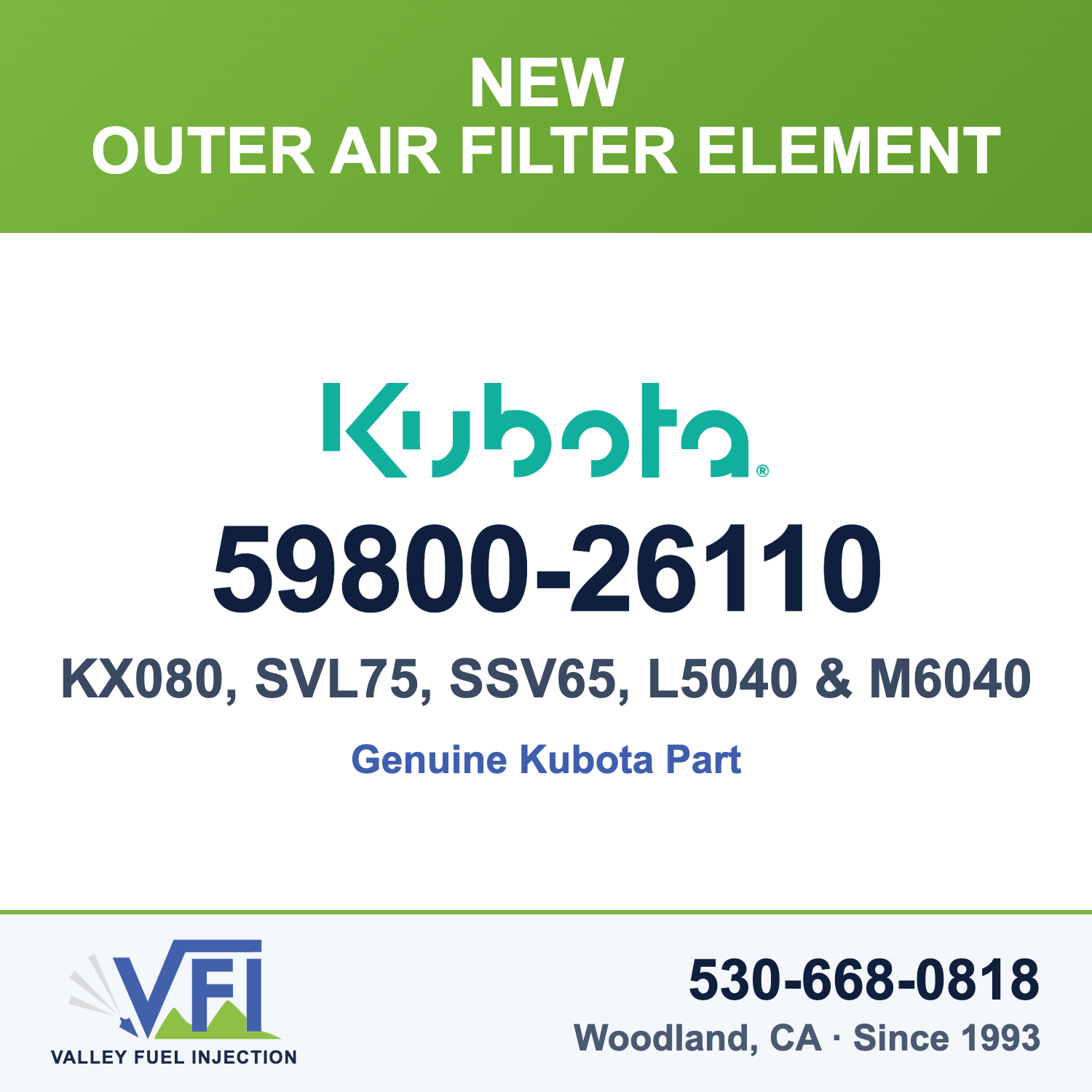 Kubota 59800-26110 Outer Air Filter Element for Kubota KX080, SVL, SSV, L and M machines