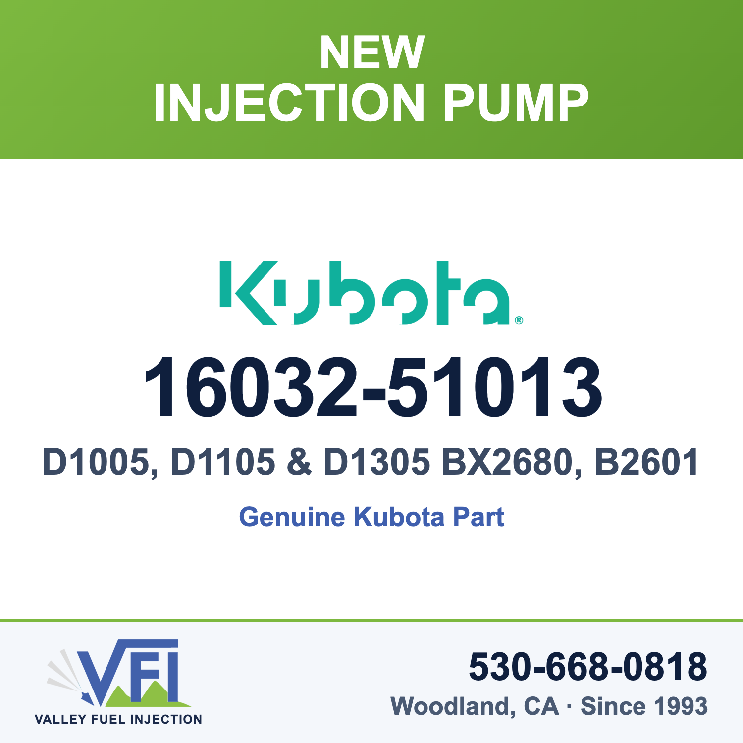 Kubota 16032-51013 Injection Pump Assembly, 3-Cylinder In-Line for Kubota D905