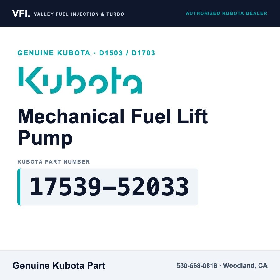 Kubota 17539-52033 Mechanical Fuel Lift Pump with Hand Primer for Kubota D1503 and D1703 engines