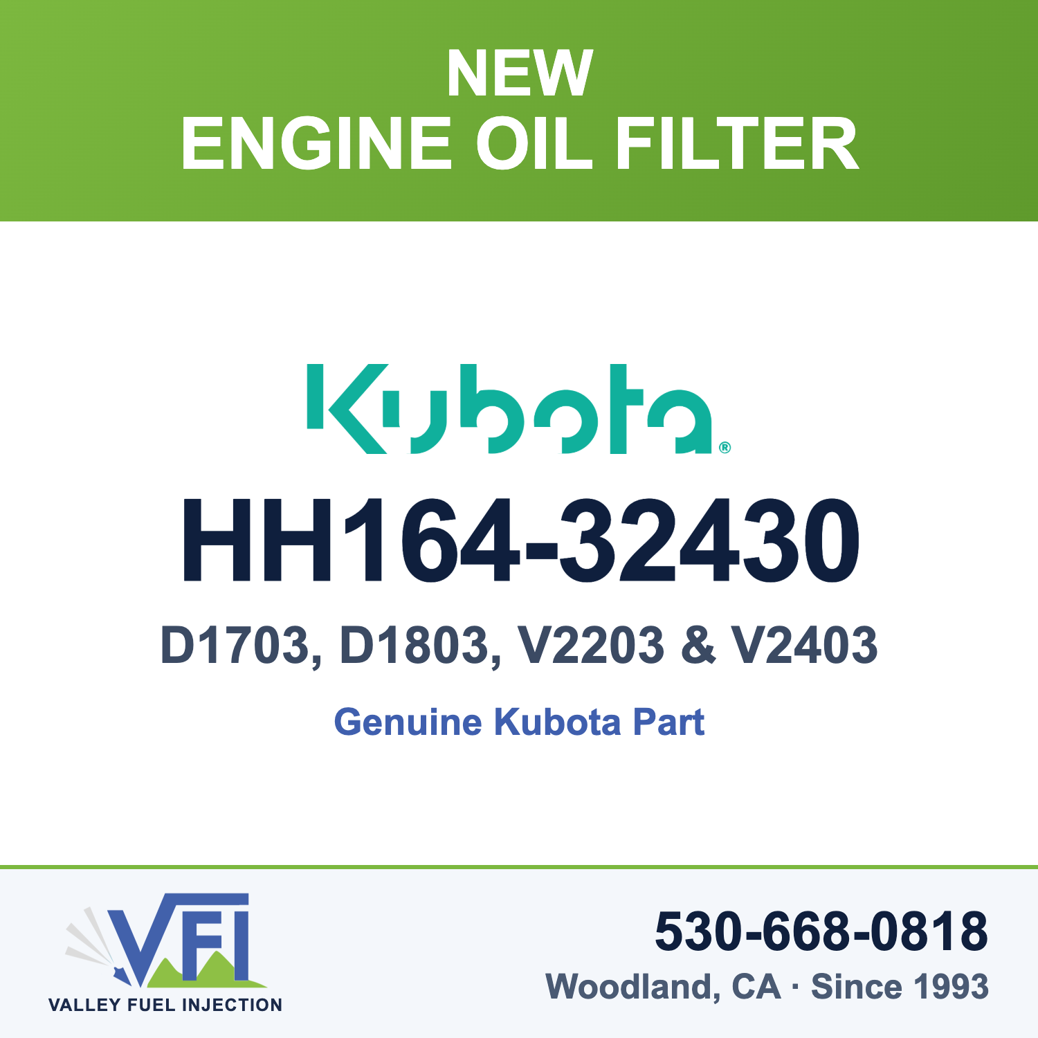 Kubota HH164-32430 Engine Oil Filter Cartridge for Kubota D1403