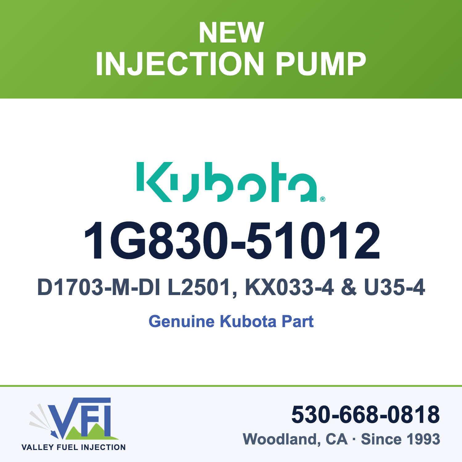 Kubota 1G830-51012 Injection Pump Assembly for Kubota D1703-M-DI-E4 three-cylinder direct-injection diesel engine