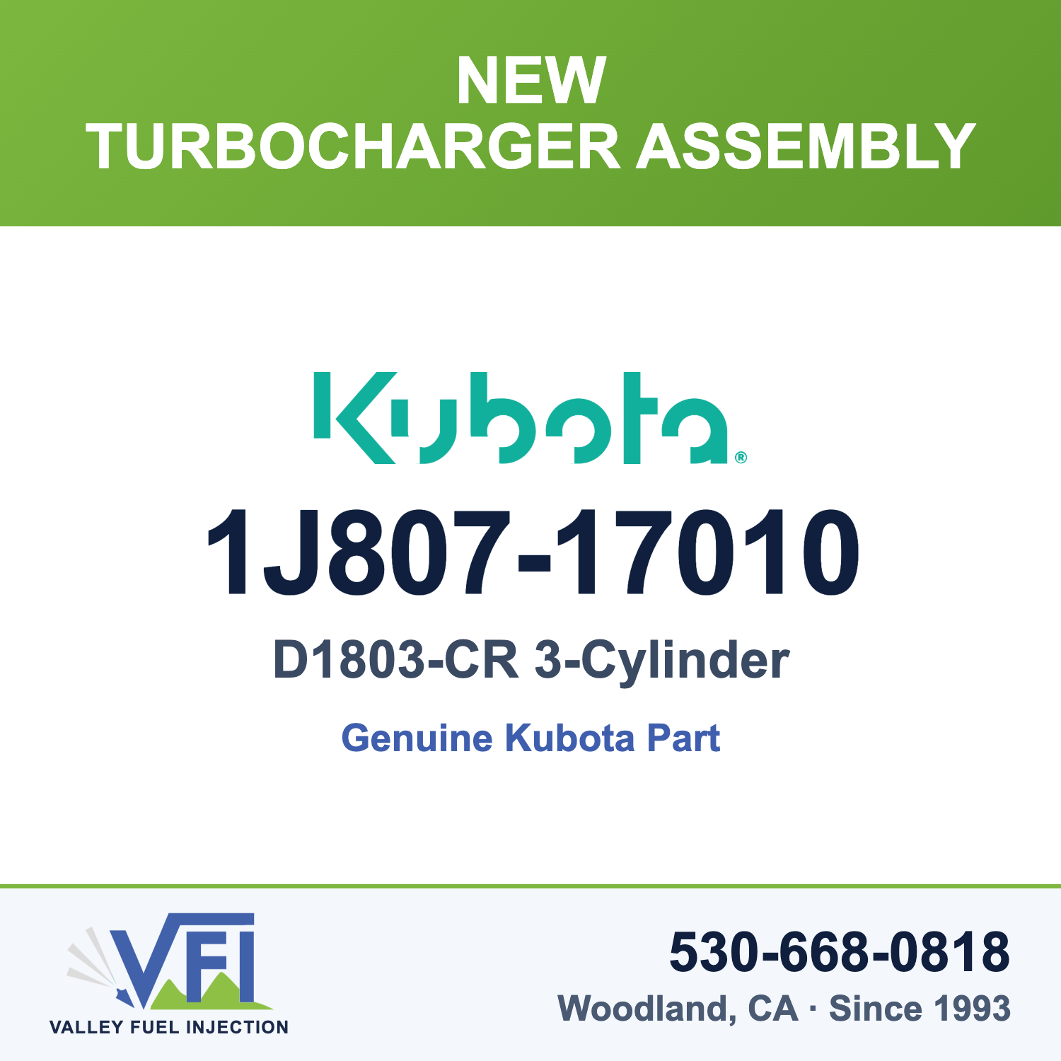 Kubota 1J807-17010 Turbocharger Assembly for Kubota D1803 three-cylinder common-rail turbo diesel