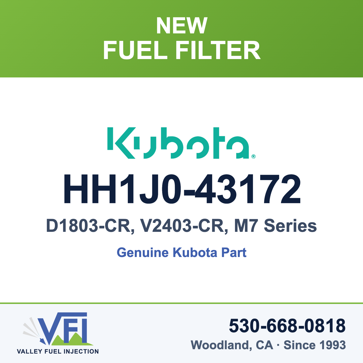 Kubota HH1J0-43172 Fuel Filter Cartridge for Kubota D1803-CR and V2403-CR common-rail engines