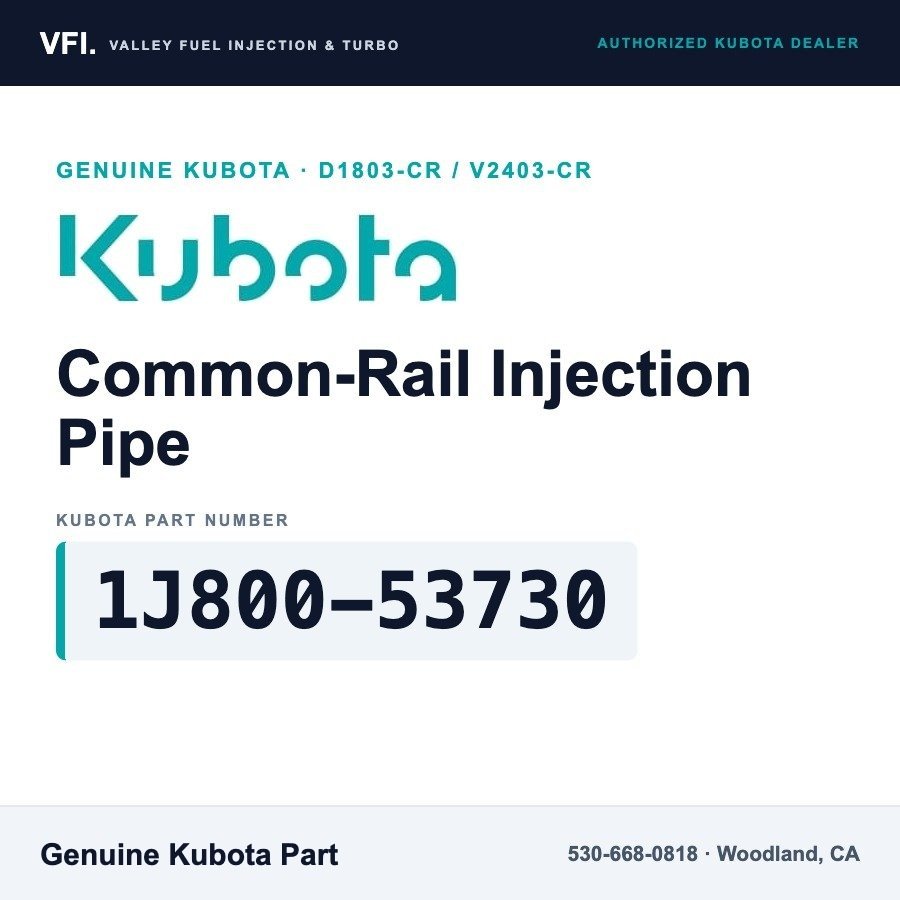 Kubota 1J800-53730 Common-Rail Injection Pipe (Rail to Injector), No. 3 Cylinder for Kubota D1803-CR 3-cylinder common-rail e
