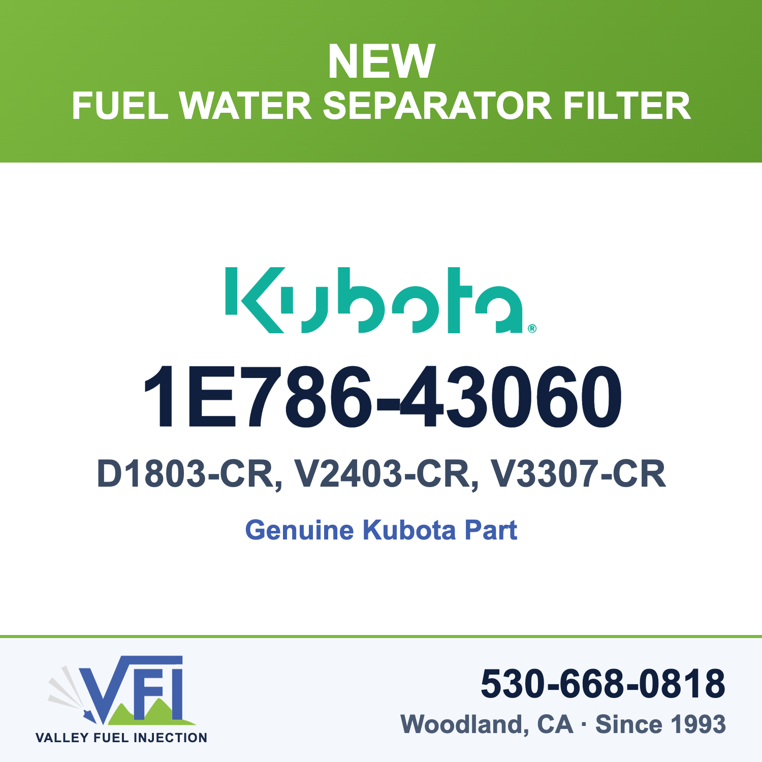 Kubota 1E786-43060 Fuel Water Separator Filter for Kubota D1803-CR common-rail engines